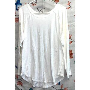 White Long Sleeve Raglan Tunic Shirt Round Neckline Very Soft Lightweight